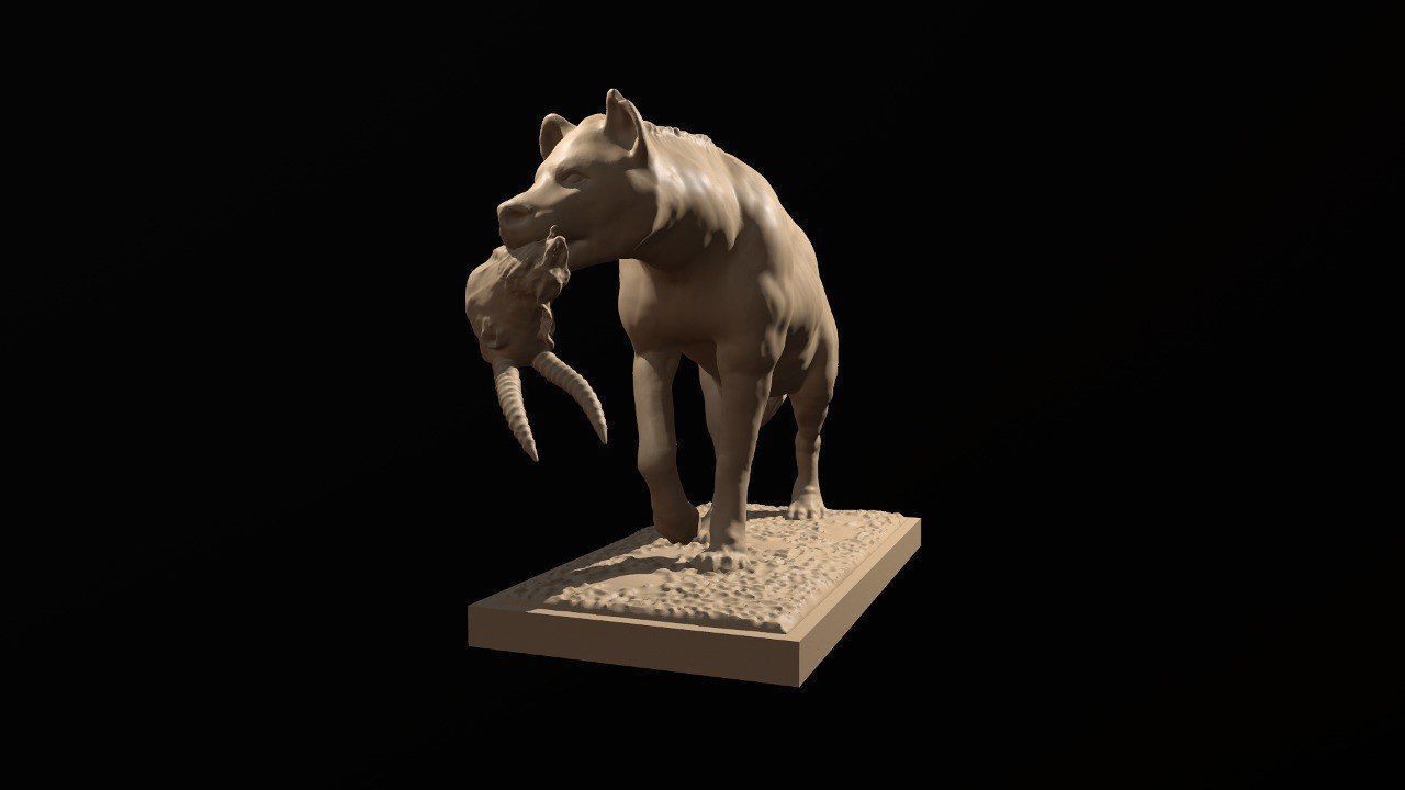 Hyena with prey 3D print model_6