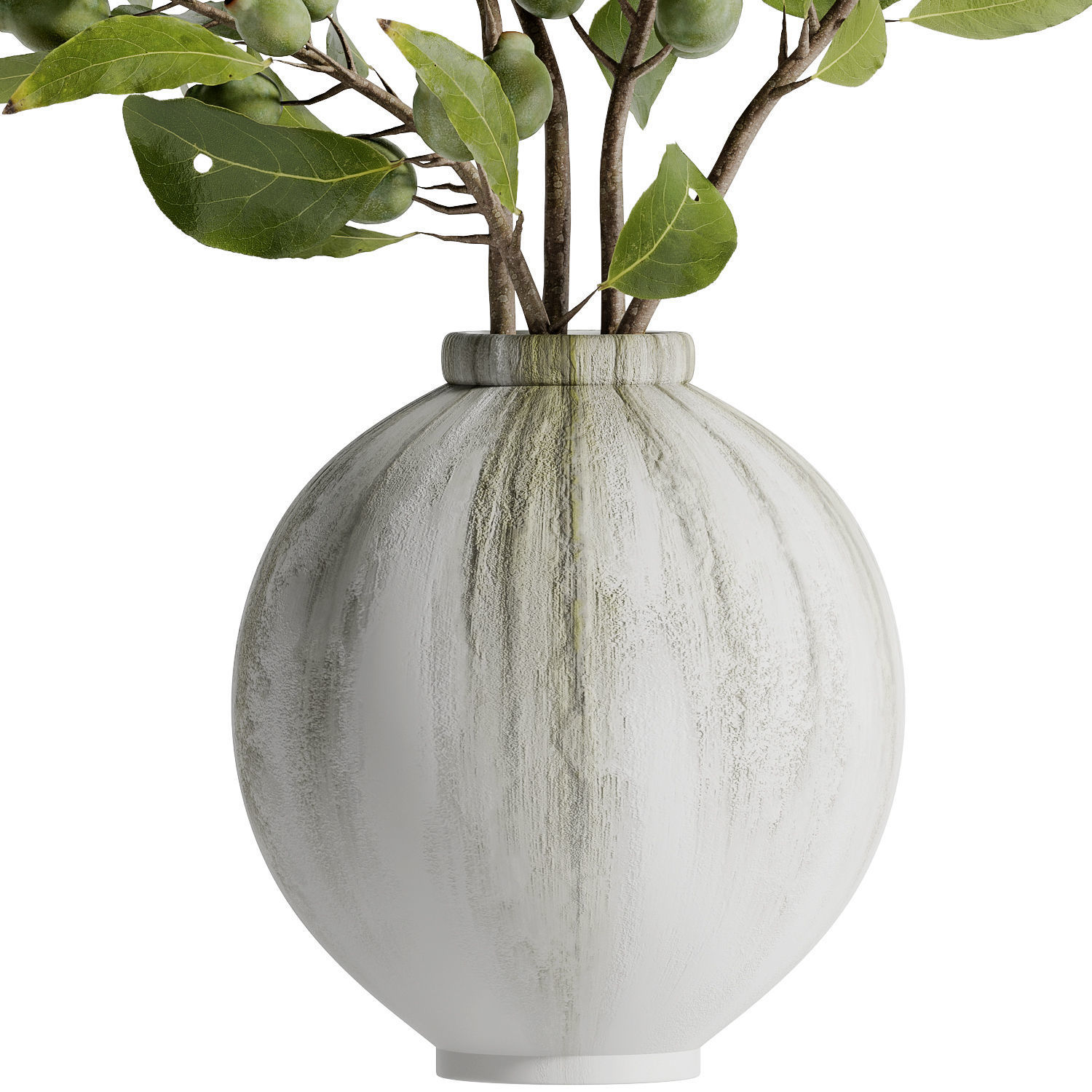 bouquet of bulbous fruit branches inserted into a clay pot Low-poly 3D model_1