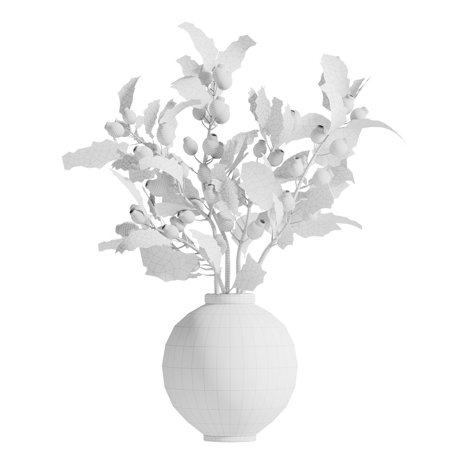 bouquet of bulbous fruit branches inserted into a clay pot Low-poly 3D model_3