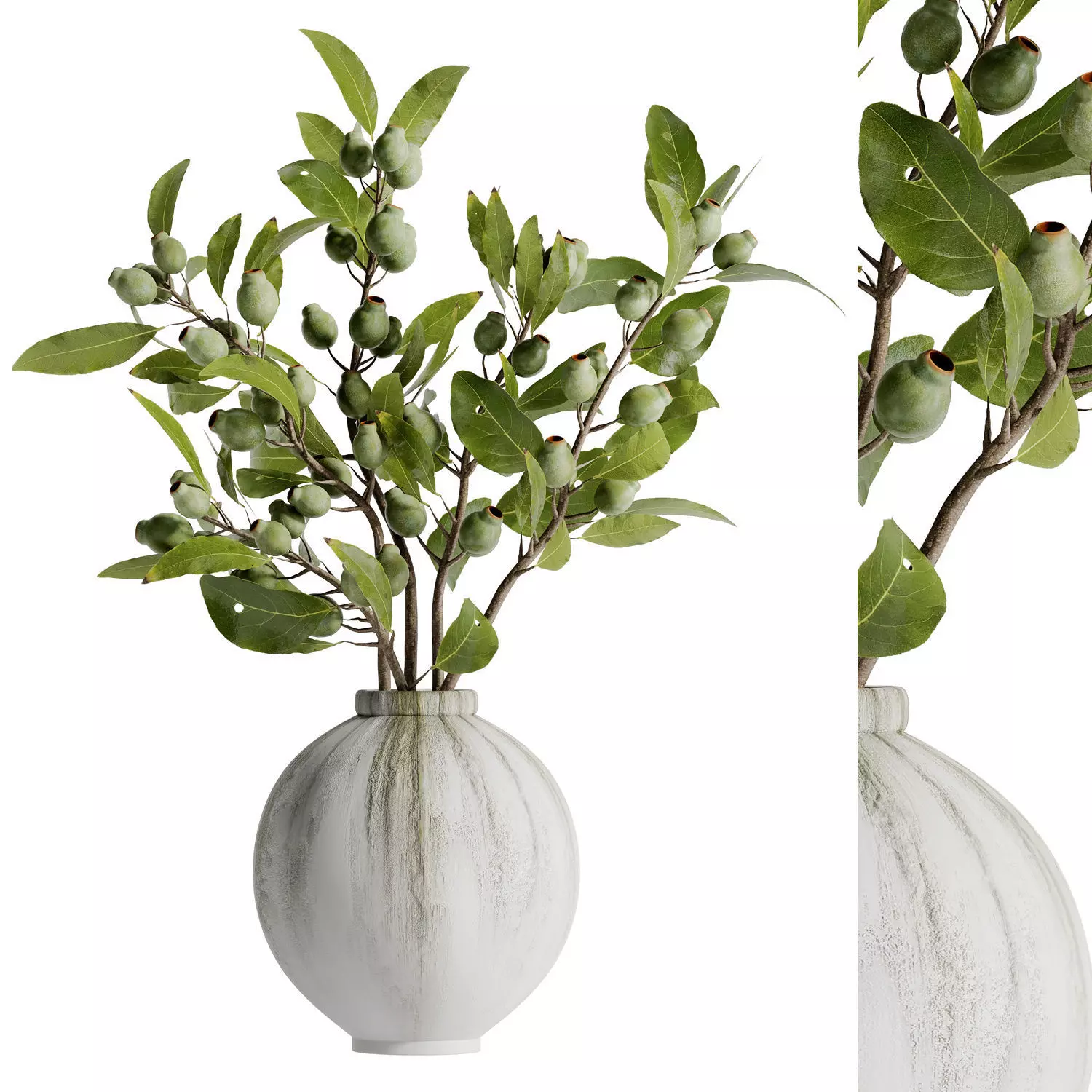 bouquet of bulbous fruit branches inserted into a clay pot Low-poly 3D model_0