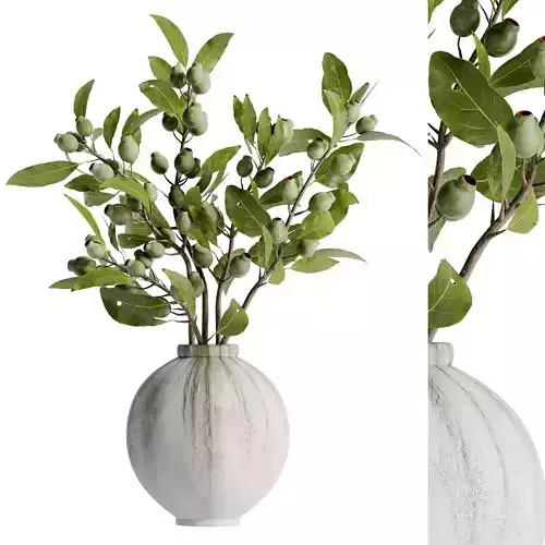 bouquet of bulbous fruit branches inserted into a clay pot Low-poly 3D model