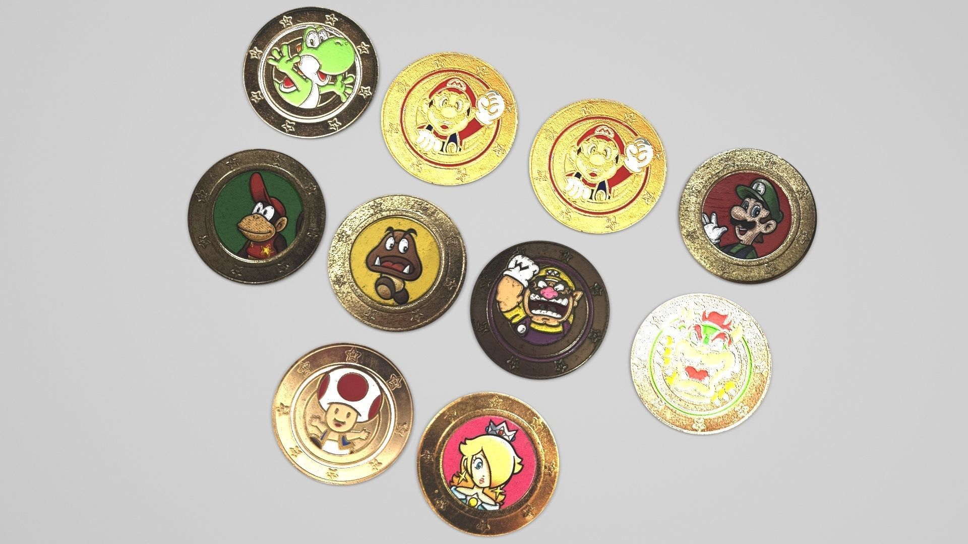 Nintendo Super Mario Golden Tokens Set 3D model | CGTrader
