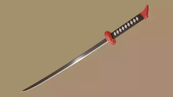 Japanese Katana red game ready asset