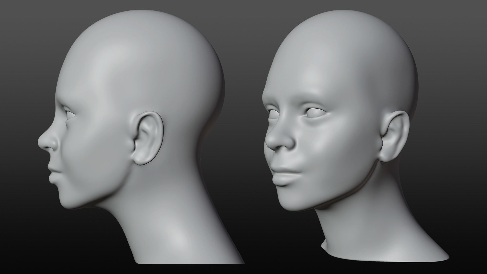 Female head base mesh 3D model_1