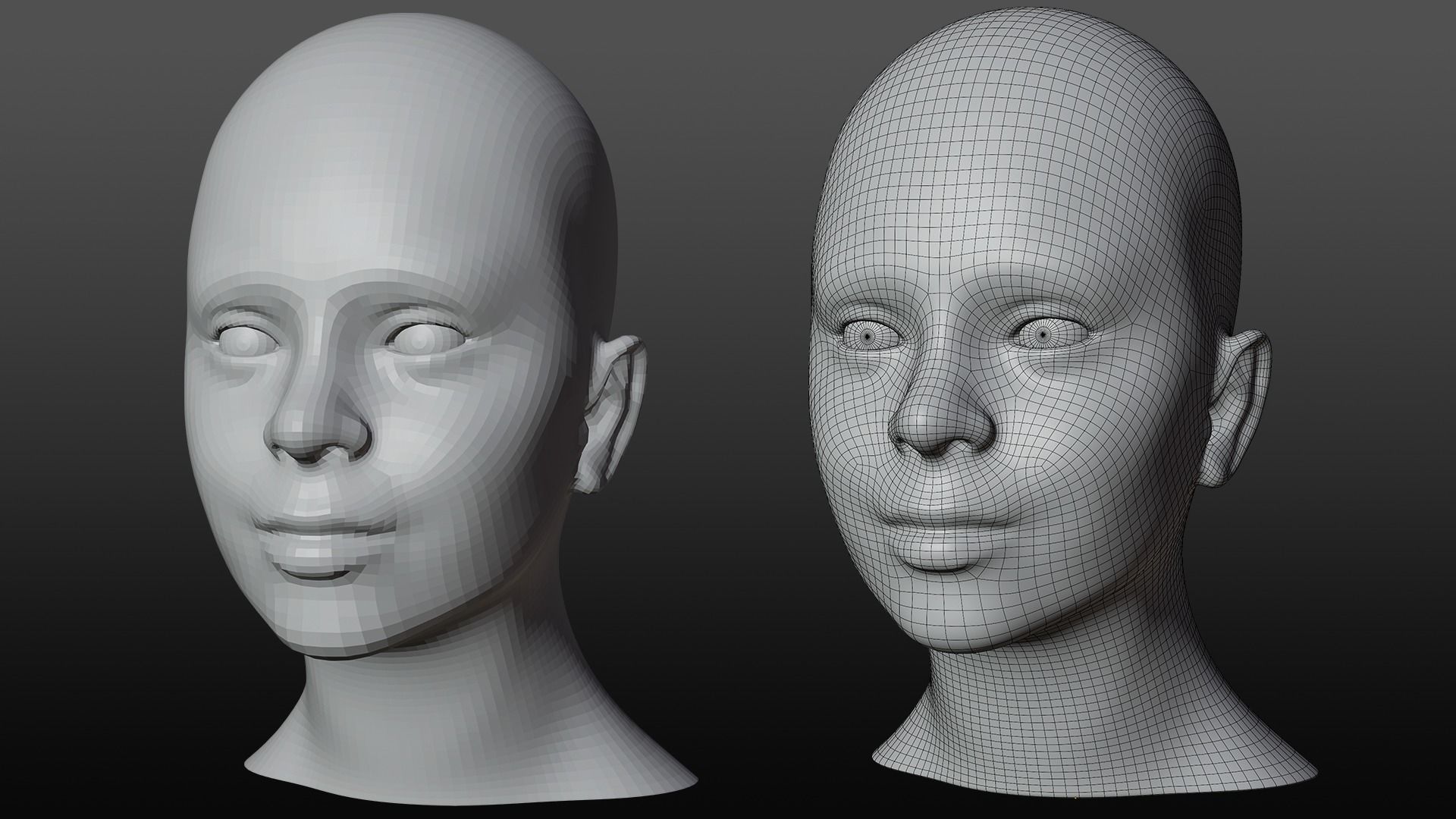 Female head base mesh 3D model_4