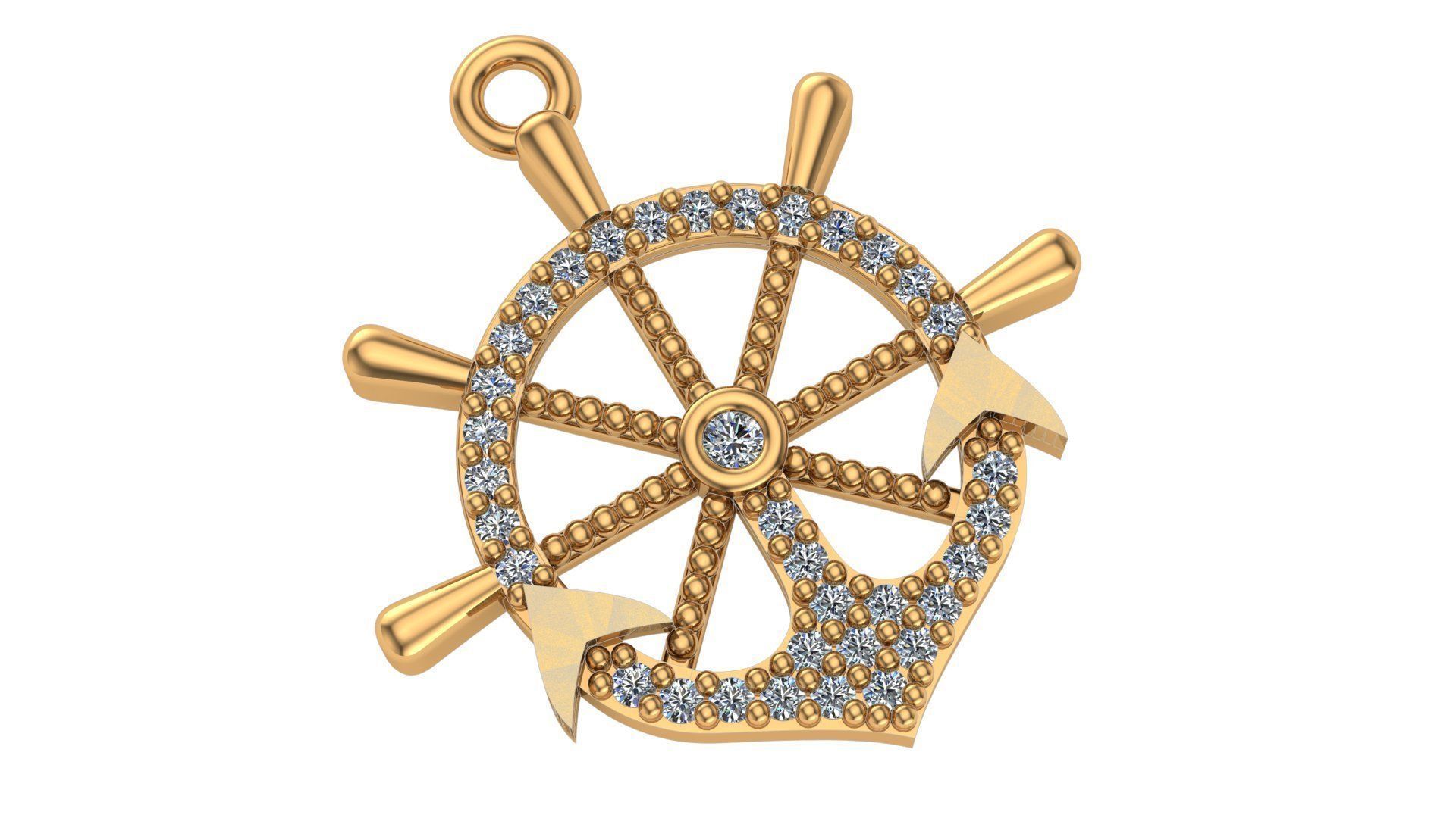 Ship Wheel Anchor Nautical Pendant Necklace 3D print model_1