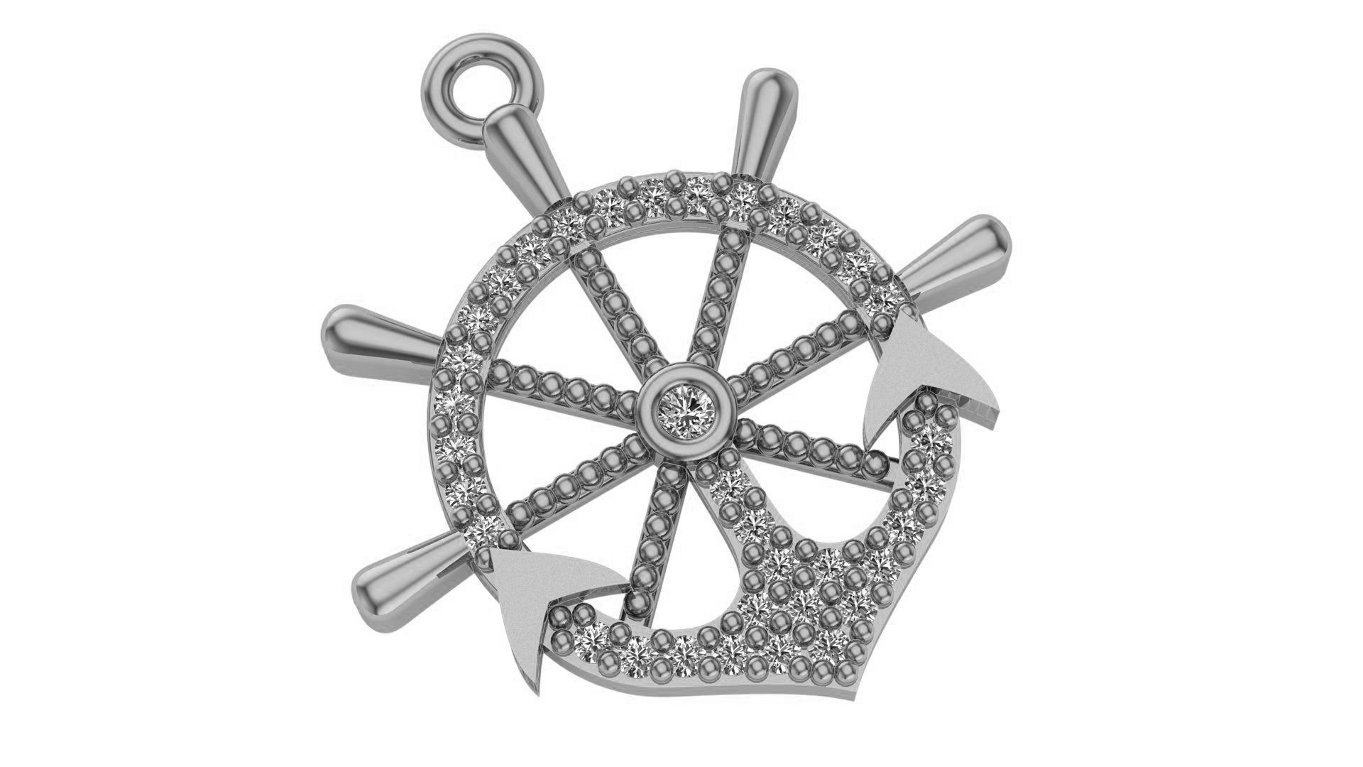 Ship Wheel Anchor Nautical Pendant Necklace 3D print model_2
