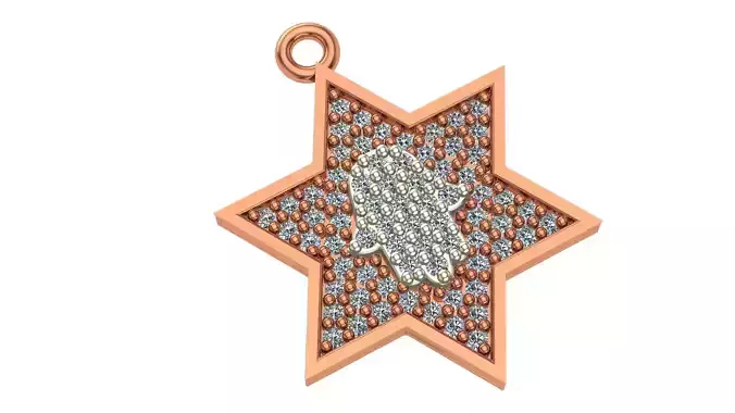 Hamsa in Star Charm Necklace Pendant 3D print model