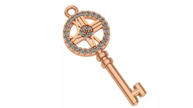 Clock Key Charm Pendant Necklace 3D print model