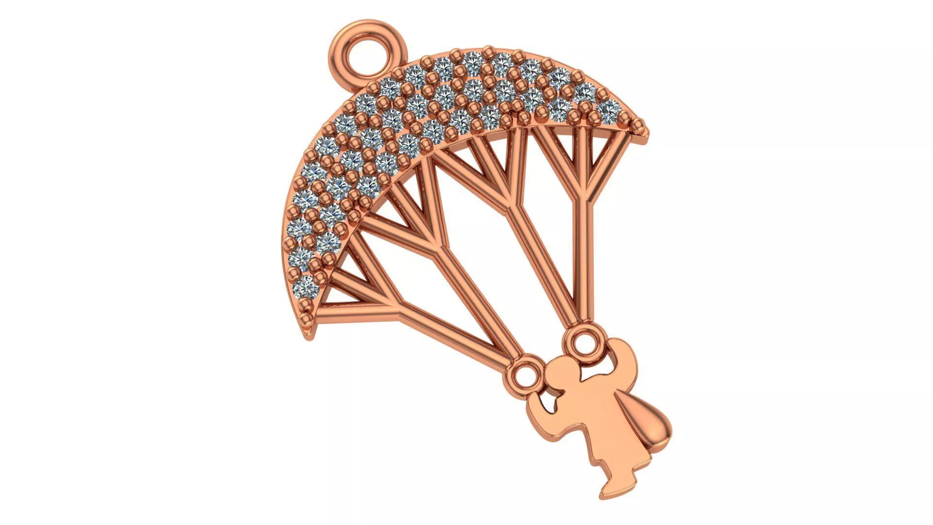 Gold Skydiving Parachuter Charm Pendant 3D print model