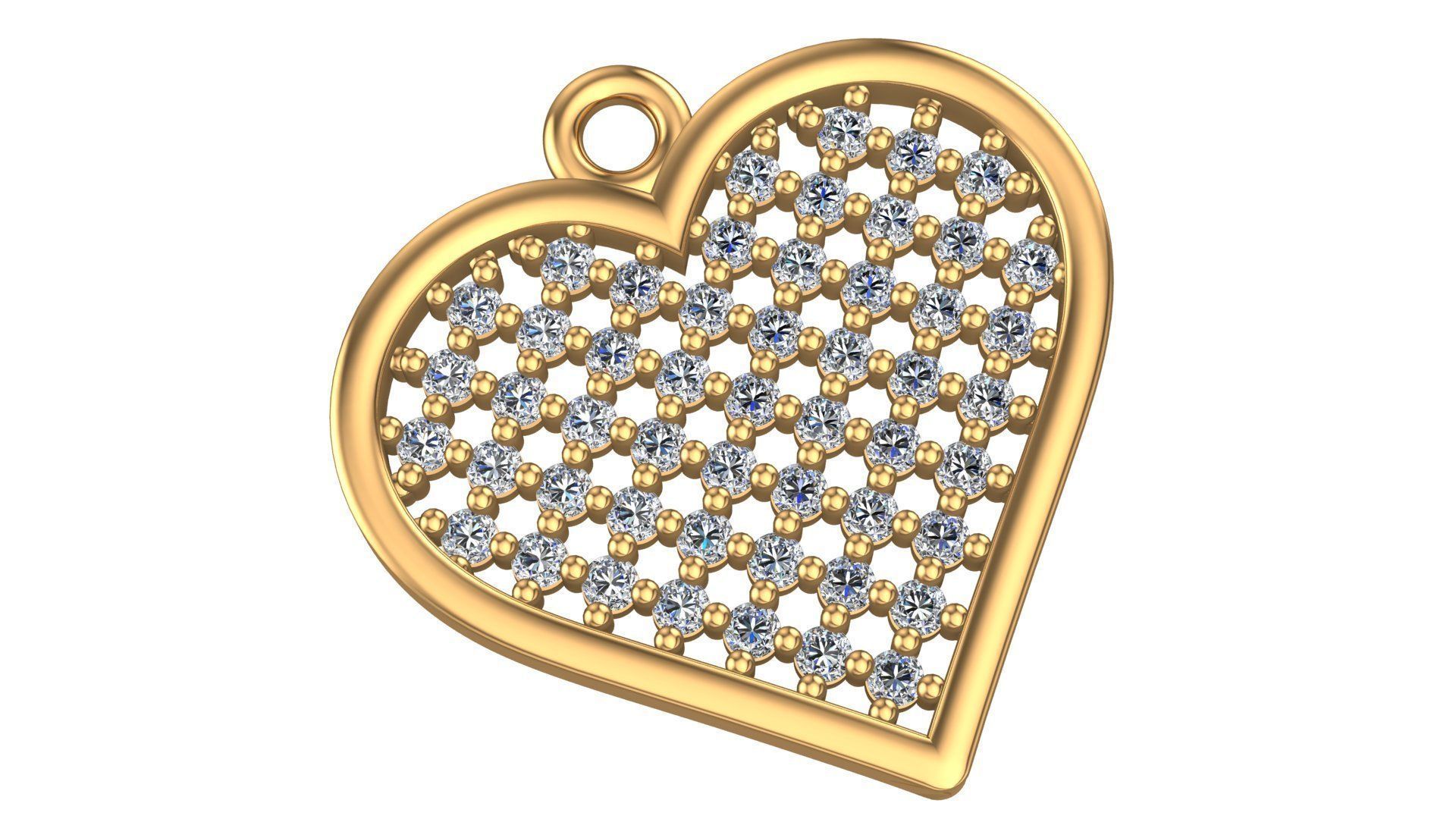 Diamond Mesh Heart Love Charm Pendant 3D print model_1