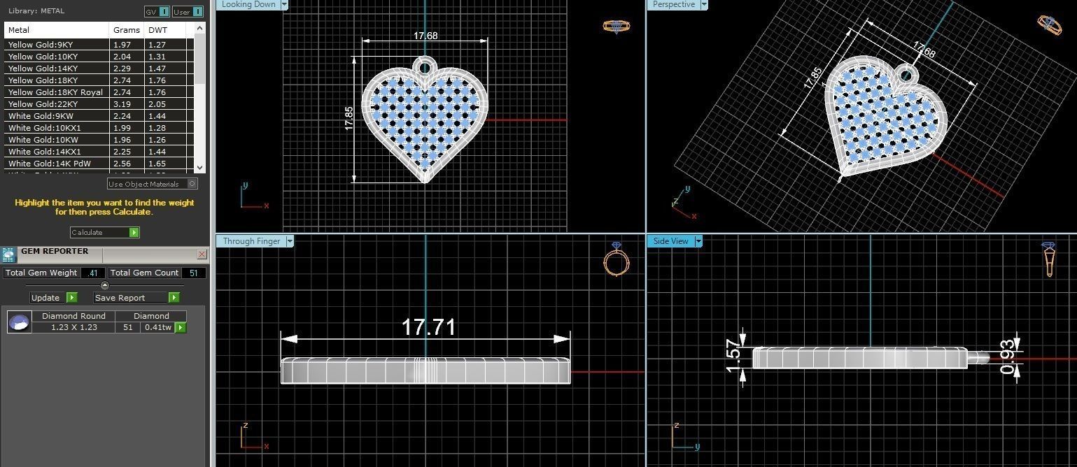 Diamond Mesh Heart Love Charm Pendant 3D print model_3