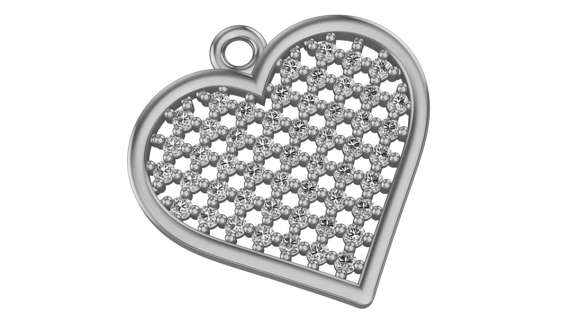 Diamond Mesh Heart Love Charm Pendant 3D print model_2