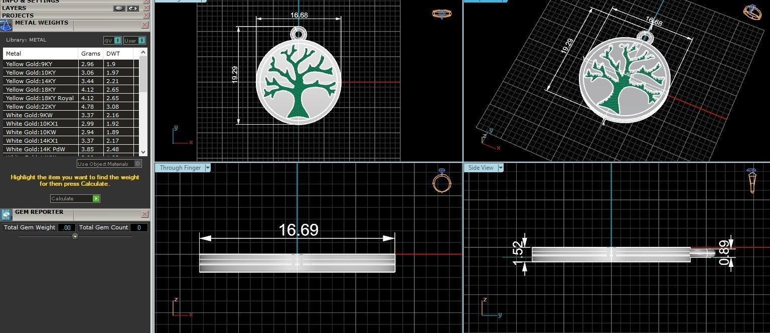 Golden Tree of Life Charm Necklace Pendant  3D print model_3