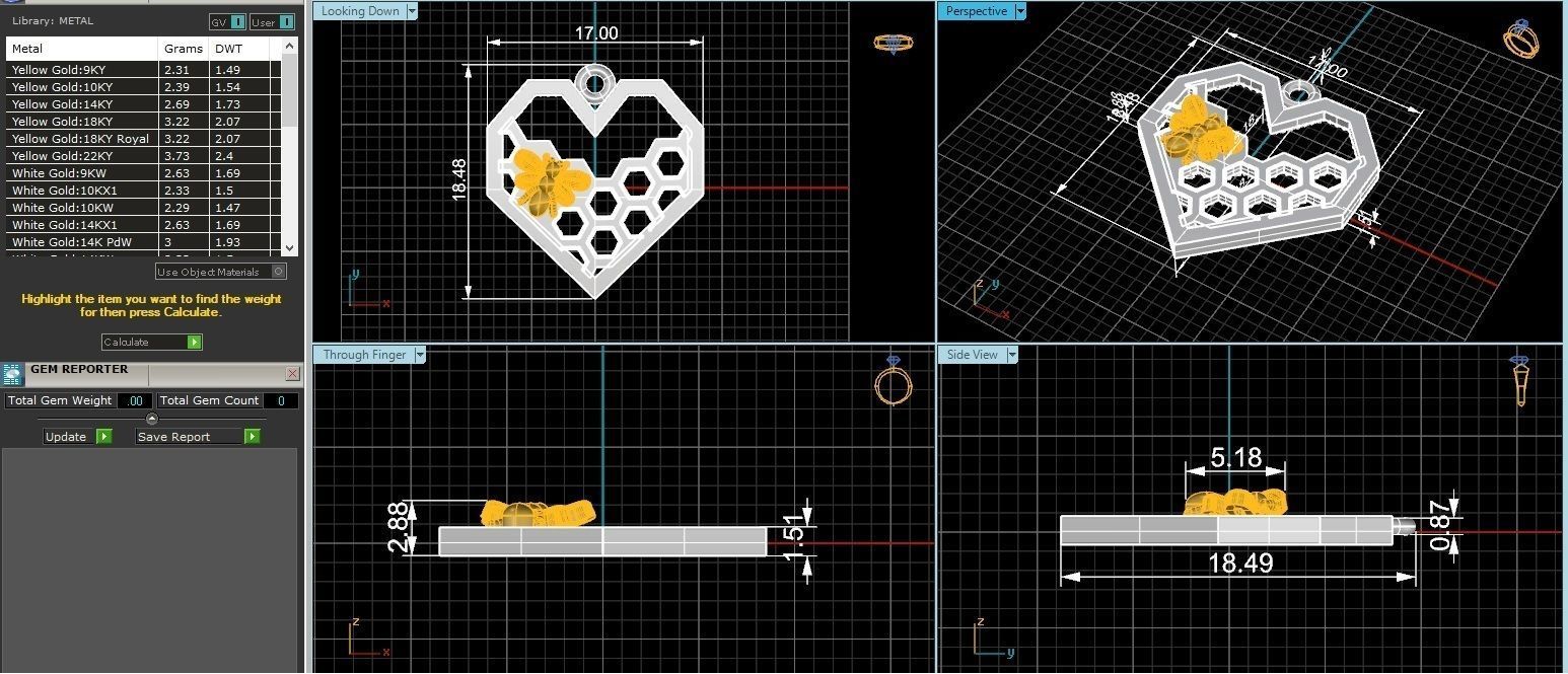 Bees Hives On Heart Pendant 3D print model_3