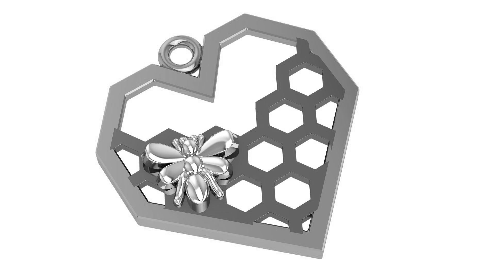 Bees Hives On Heart Pendant 3D print model_2