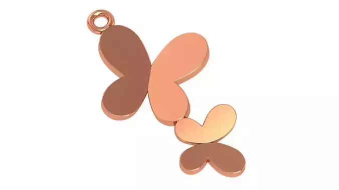 Plain Gold Twin Butterfly Necklace Charm Pendant