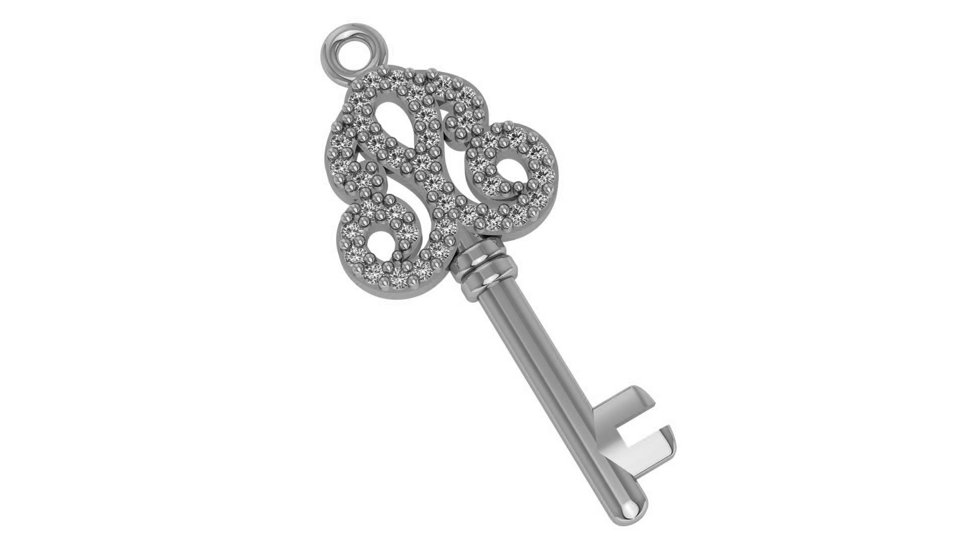 Diamond Key Necklace Charm Pendant 3D print model_2