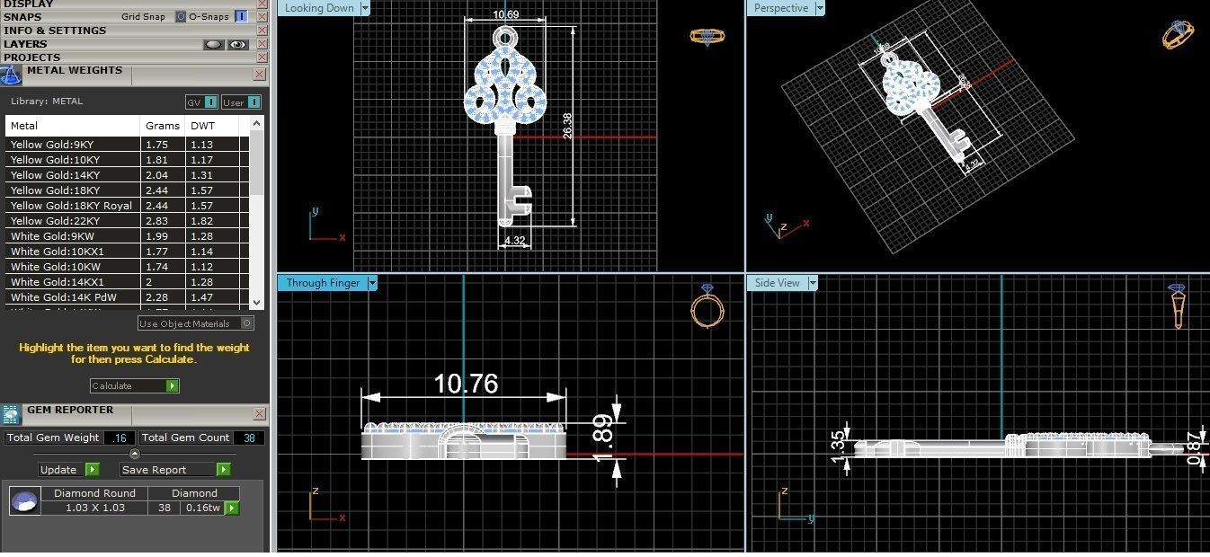 Diamond Key Necklace Charm Pendant 3D print model_3