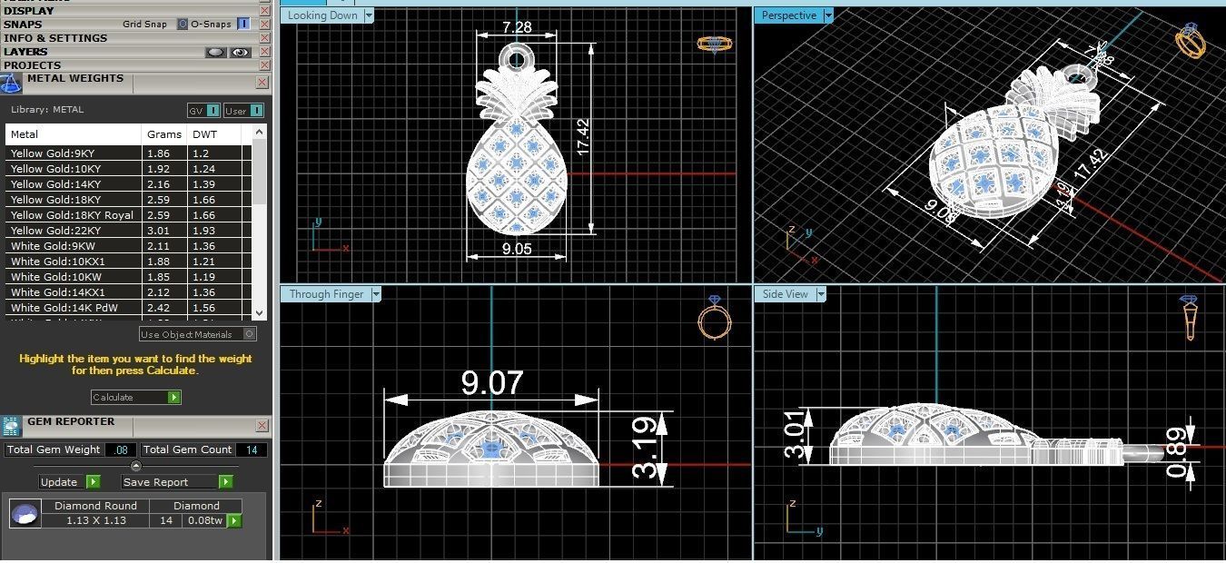 Diamond Pineapple Necklace charm pendant 3D print model_3