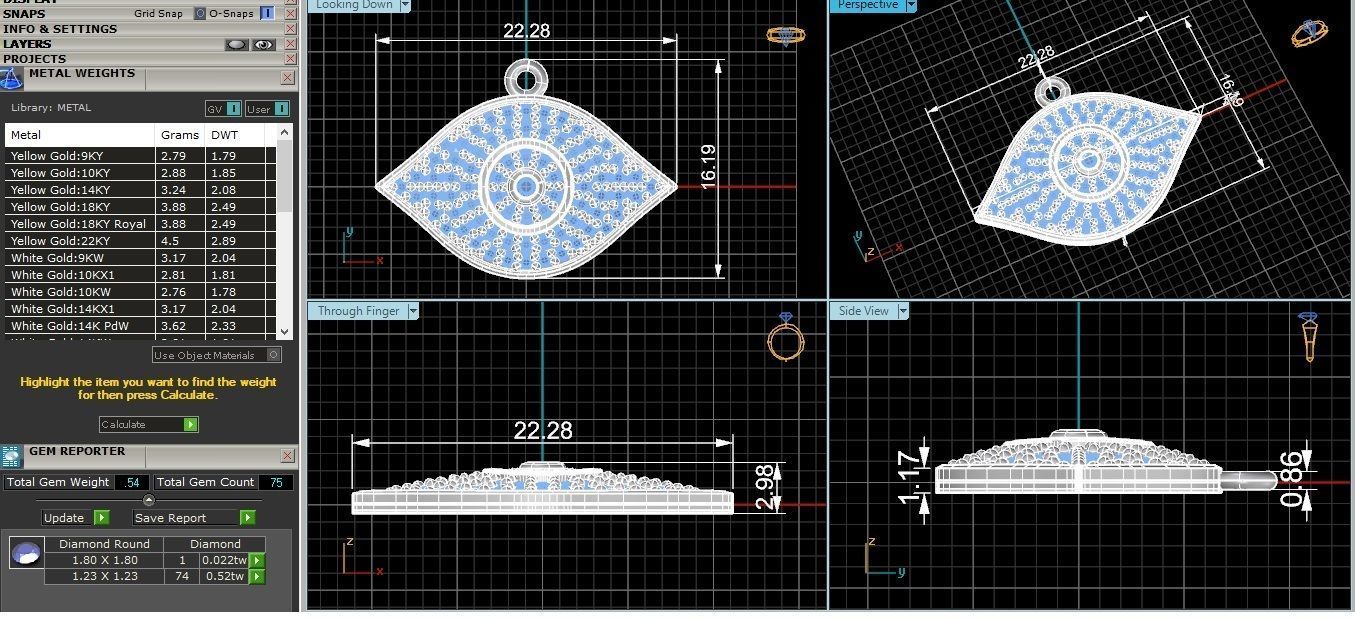 Diamond Eye Necklace Charm Pendant 3D print model_3