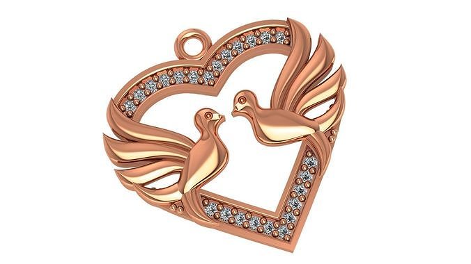 Love Birds in Heart Pendant 3D print model