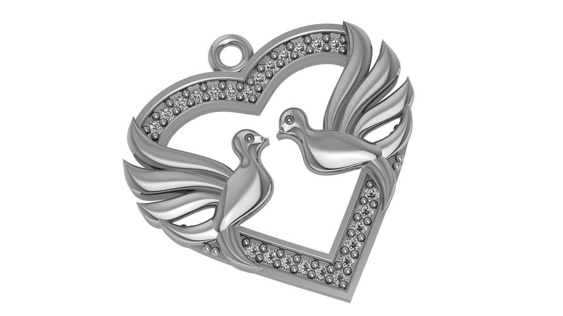 Love Birds in Heart Pendant 3D print model_2