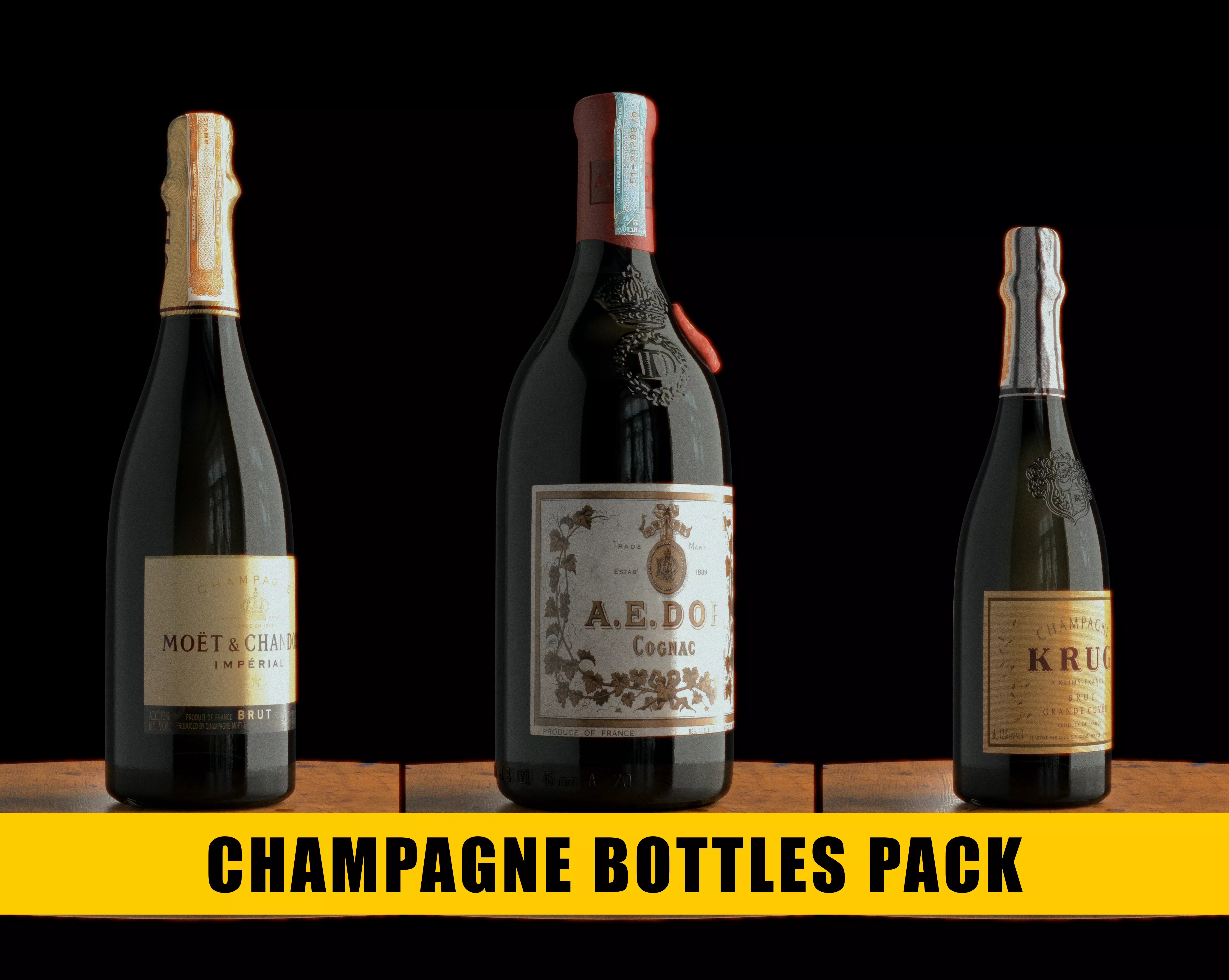 Champagne Bottles Pack - Hero Assets - Realistic 3D model_0