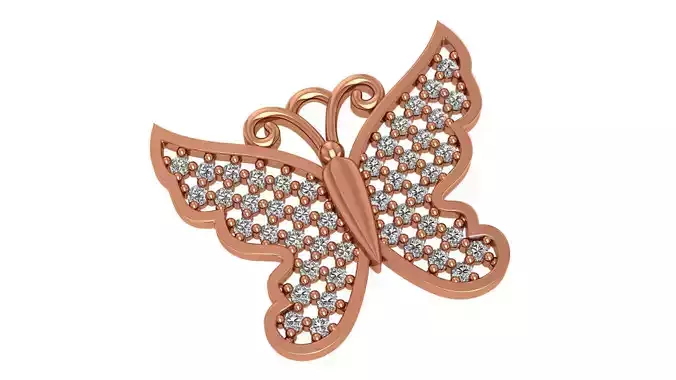 Diamond Mesh Butterfly Charm Pendant Necklace 3D print model