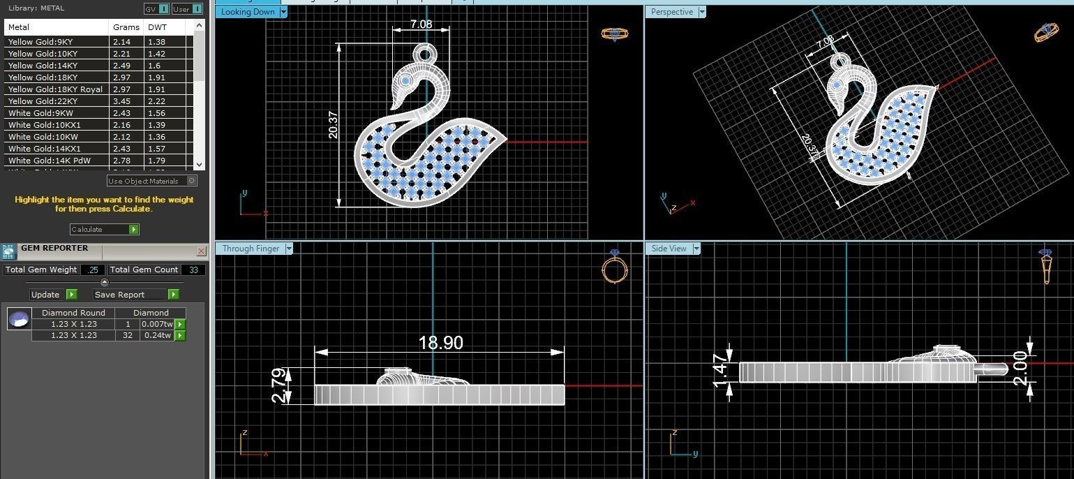 Diamond Swan Necklace Charm Pendant  3D print model_3