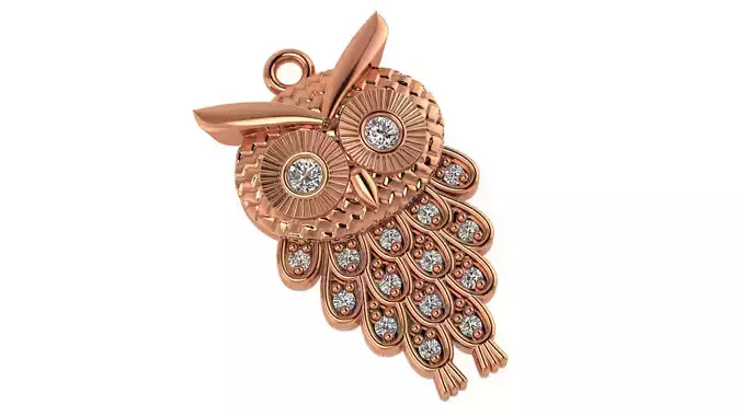 Diamond Owl Necklace Charm Pendant 3D print model