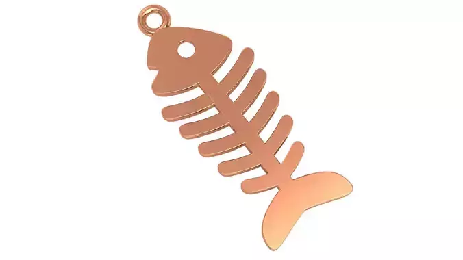 Gold Fish Bone Skeleton Charm Pendant Necklace  3D print model