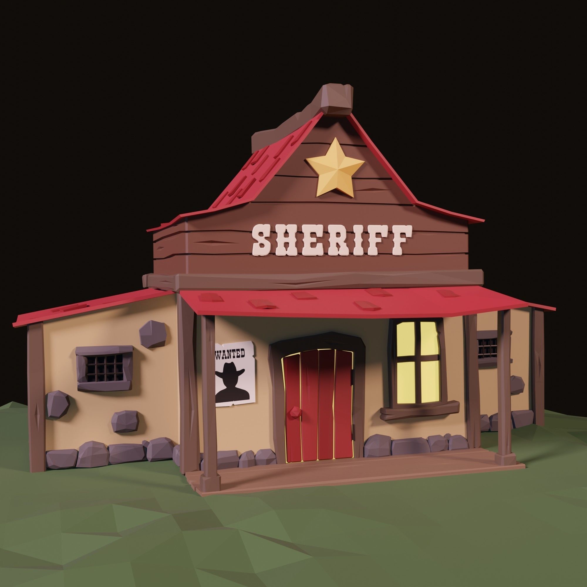 Low poly sheriff office Low-poly 3D model_1