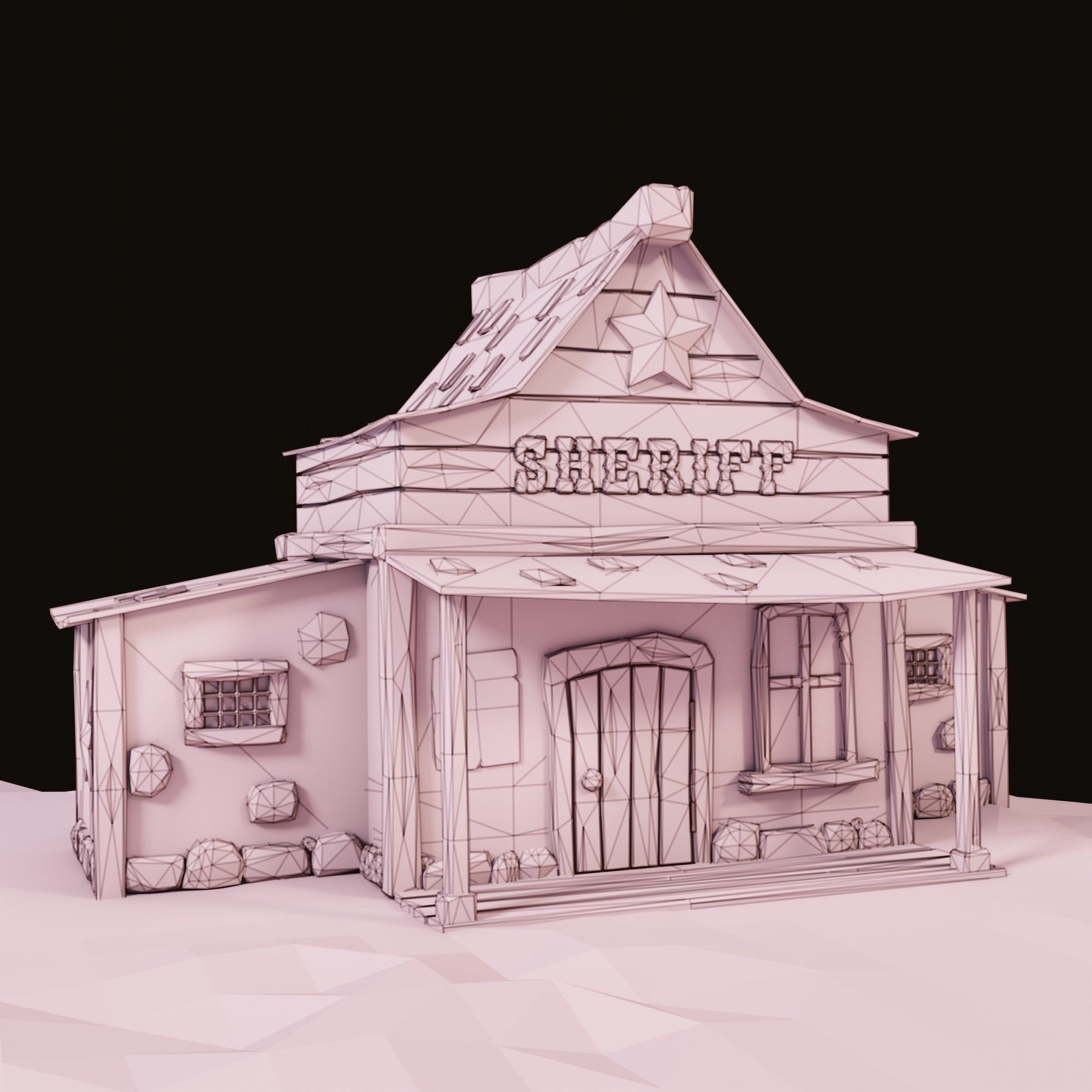 Low poly sheriff office Low-poly 3D model_6