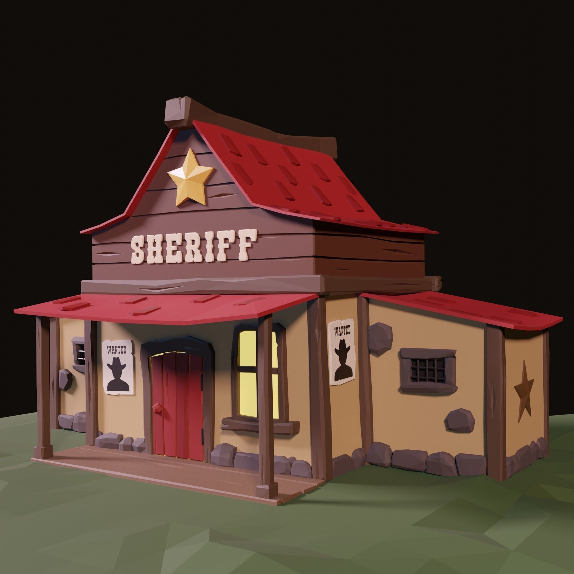 Low poly sheriff office Low-poly 3D model_2