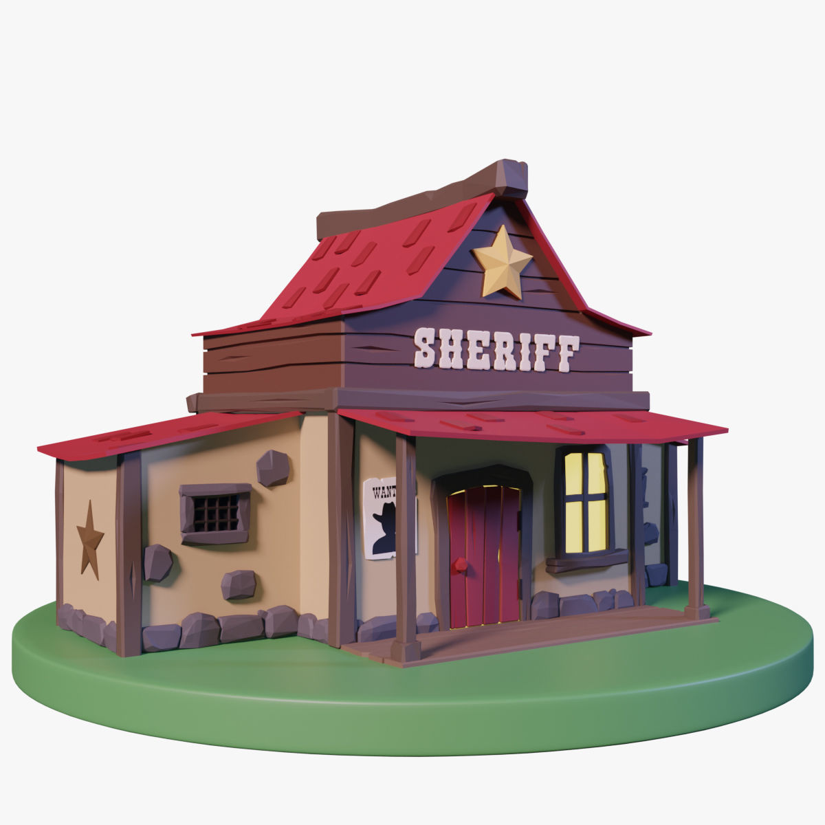 Low poly sheriff office Low-poly 3D model_5