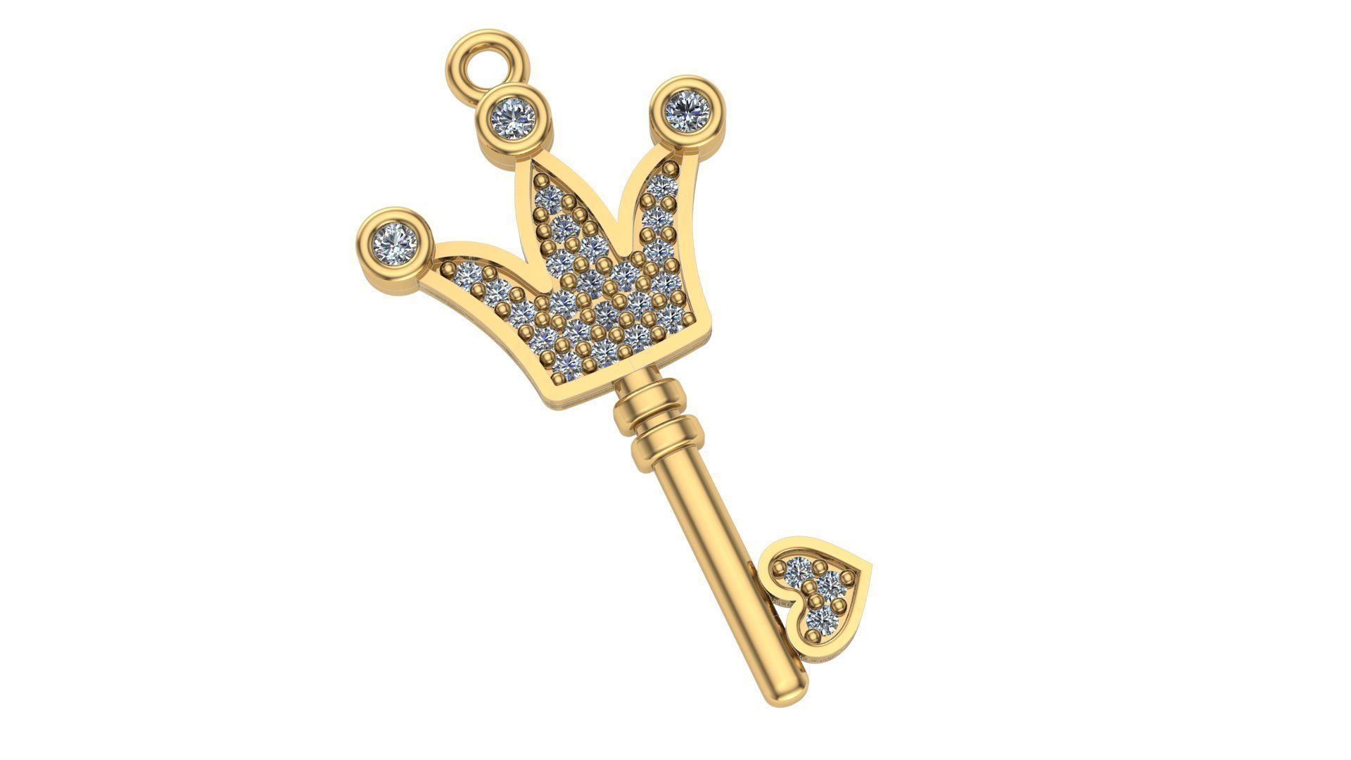 Heart Crown Key Necklace Charm Pendant 3D print model_1