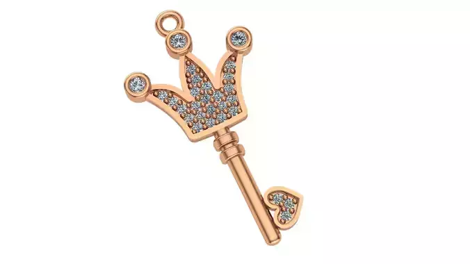 Heart Crown Key Necklace Charm Pendant 3D print model