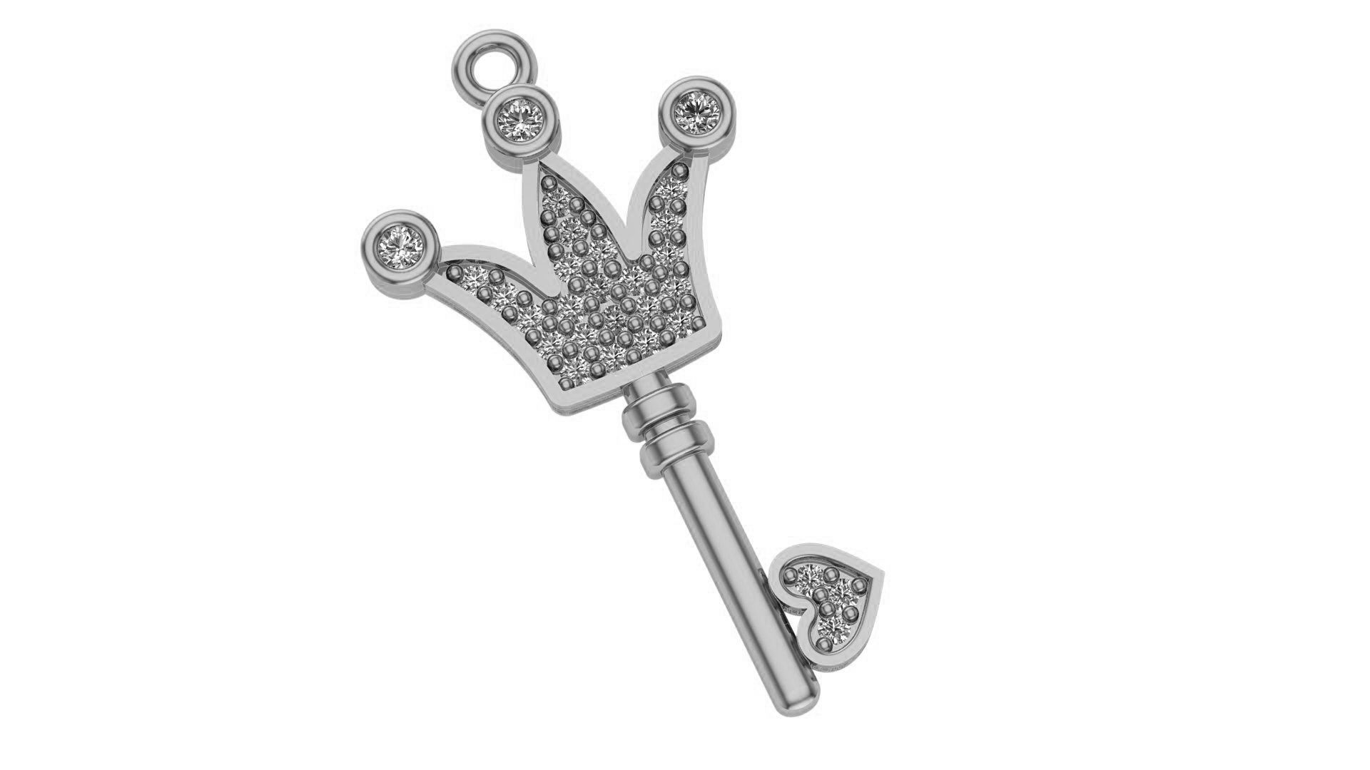 Heart Crown Key Necklace Charm Pendant 3D print model_2