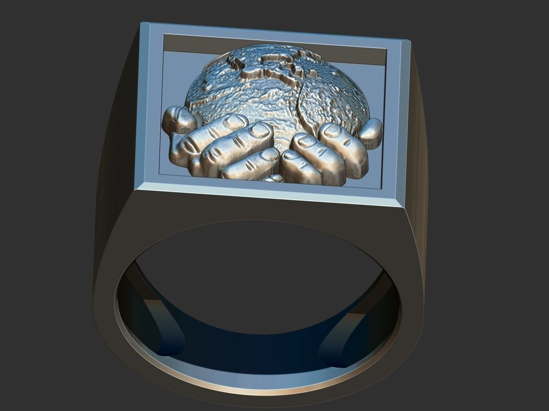 Hands Holding the World Ring 3D print model_2