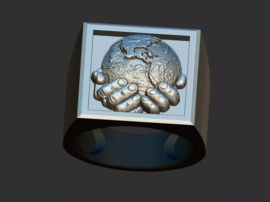 Hands Holding the World Ring 3D print model_0