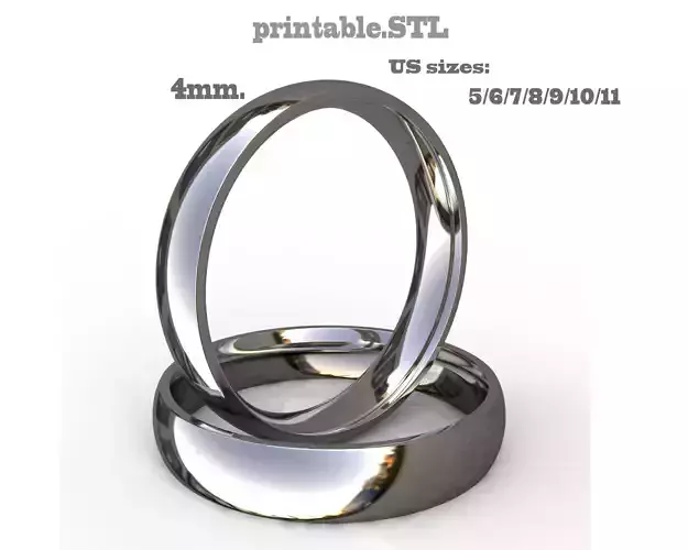 Printable jewelry comfort WEDDING ring 4mm STL 7 US sizes