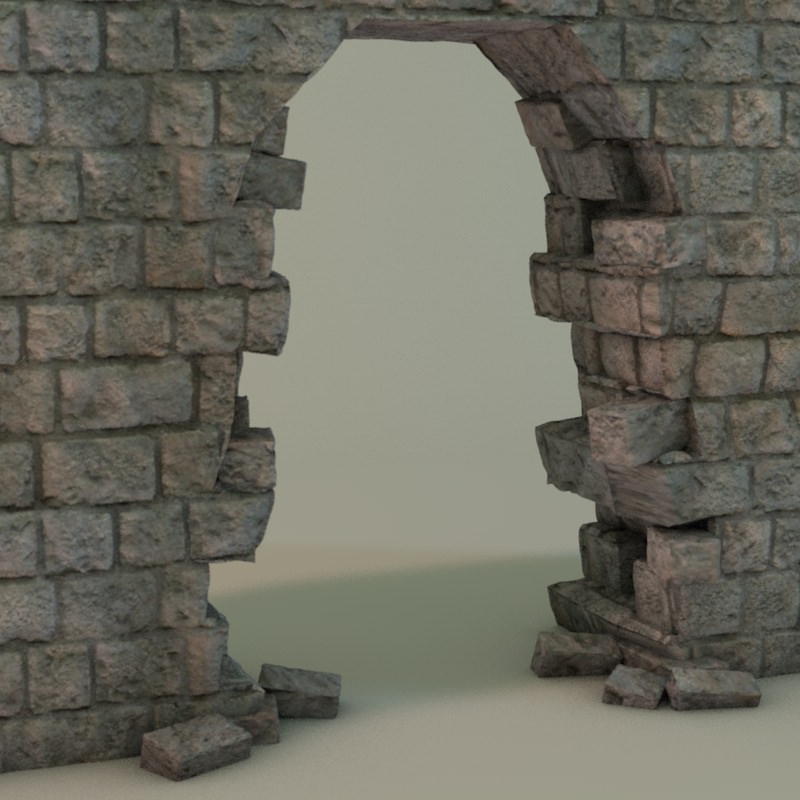 Broken wall Module Low-poly 3D model_3