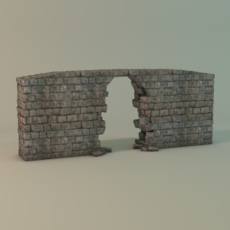 Broken wall Module Low-poly 3D model_5