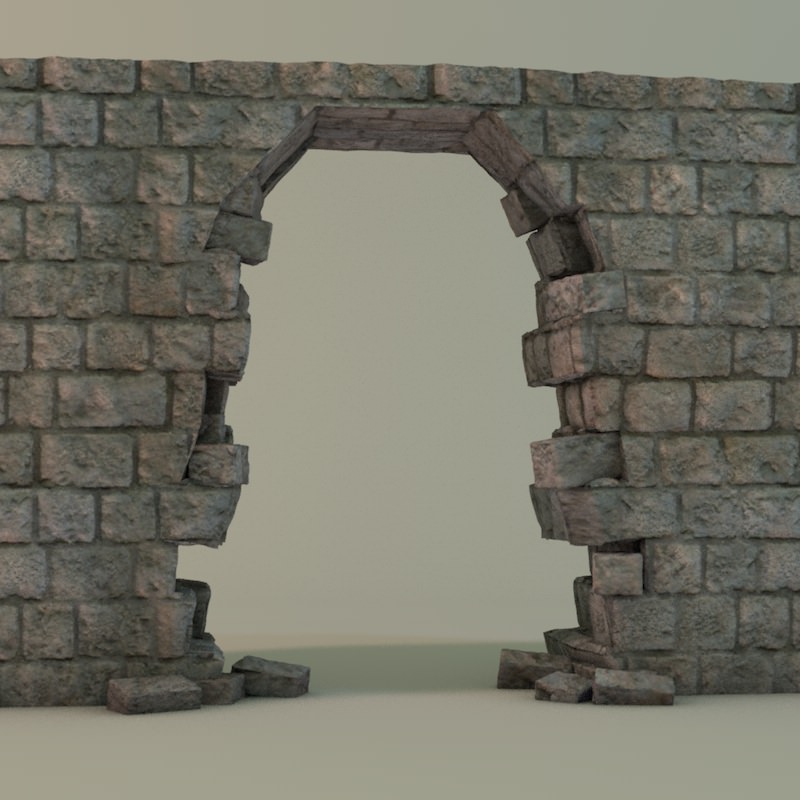 Broken wall Module Low-poly 3D model_1