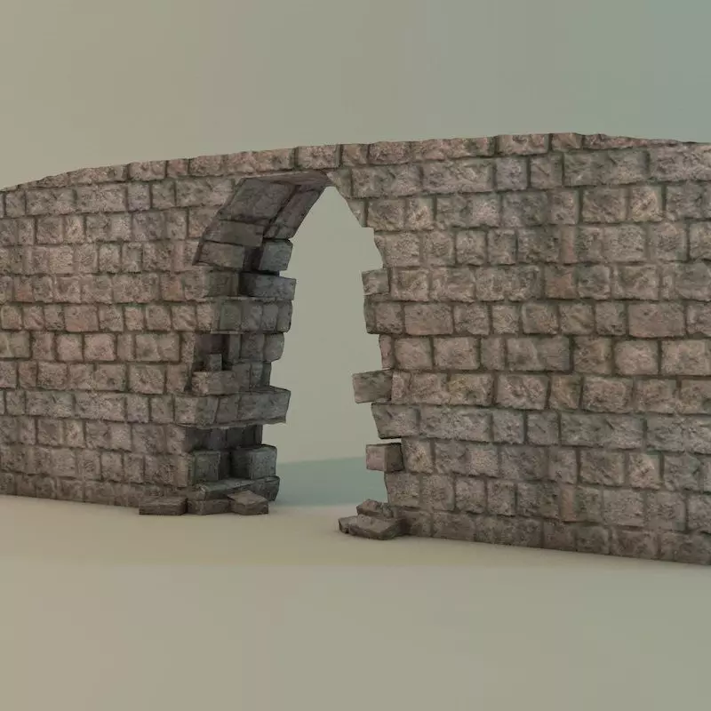 Broken wall Module Low-poly 3D model_0