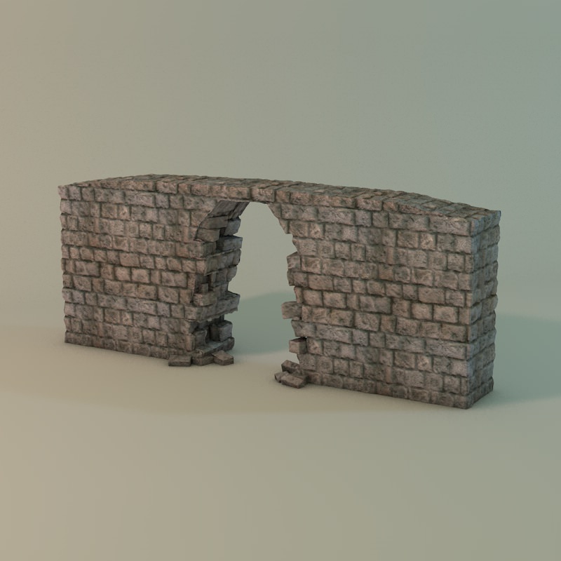 Broken wall Module Low-poly 3D model_4