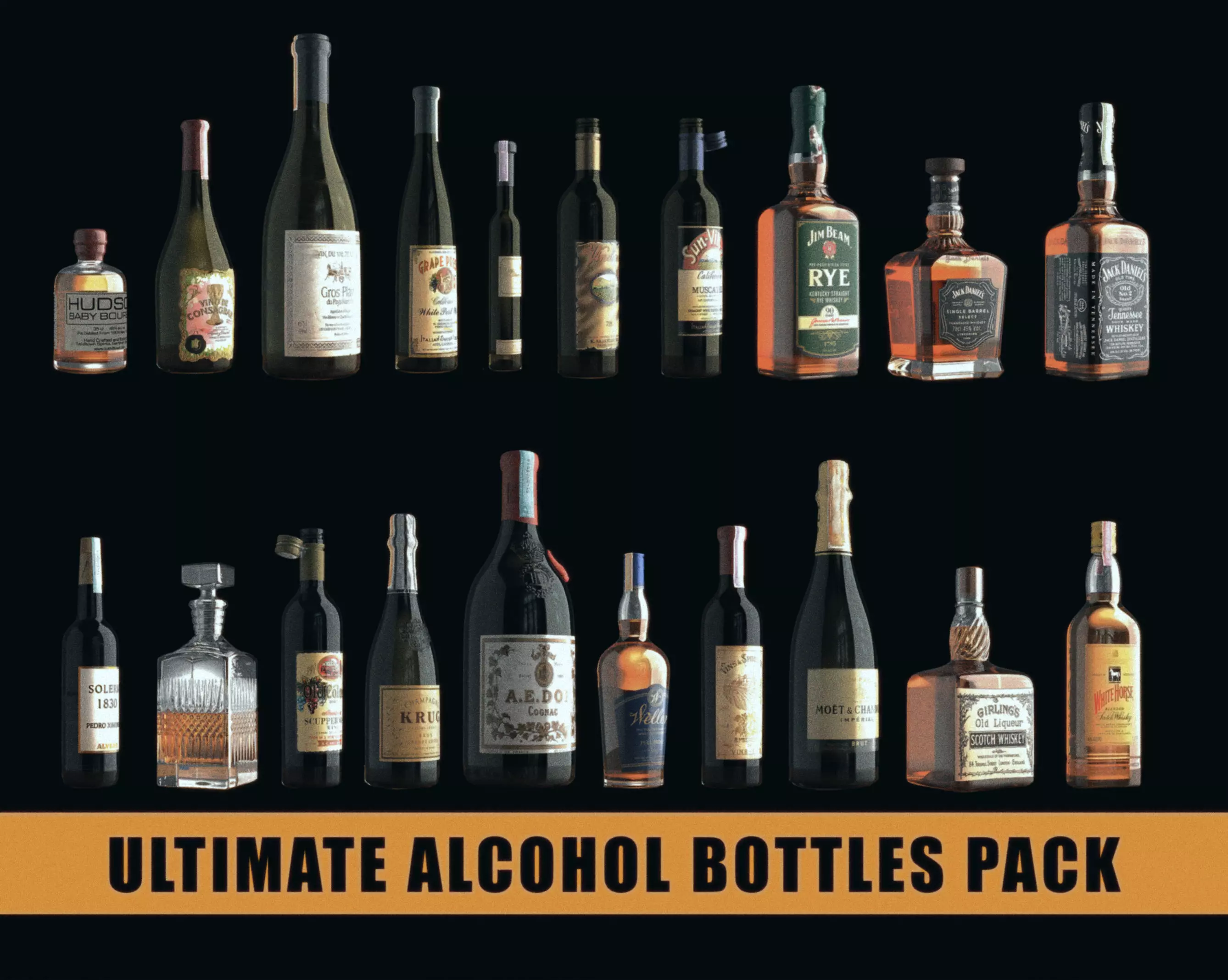 Ultimate Alcohol Bottles Pack - Hero Assets - Realistic  3D Model Collection_0