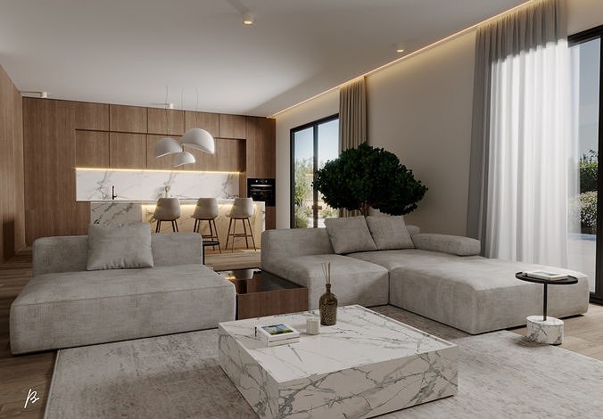 living and kitchen cinema4d 3D model