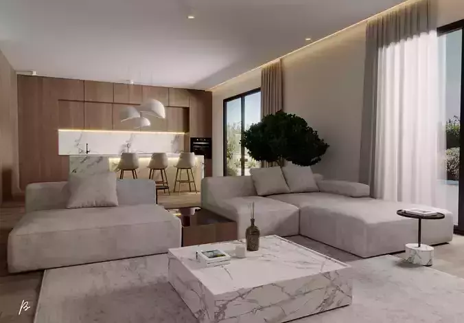 living and kitchen cinema4d